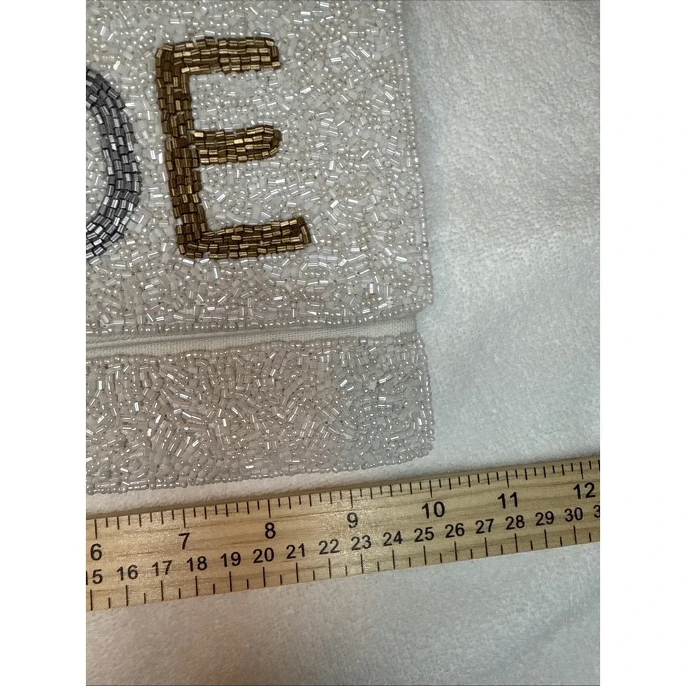 Bride Clutch Embroidered Glass Beaded Gold Tone Chain Strap Classy Elegant